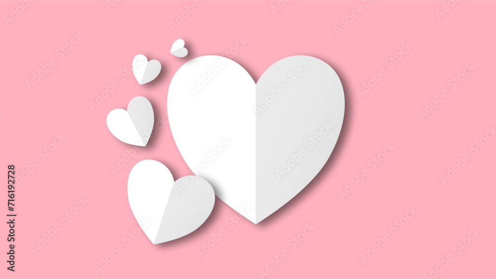 white heart shape paper cut on the pink pastel background. Space for text. blank zone for fill text or font. valentine day festival. white heart shape paper cut on the pink pastel background. Space for text. blank zone for fill text or font. valentine day festival.