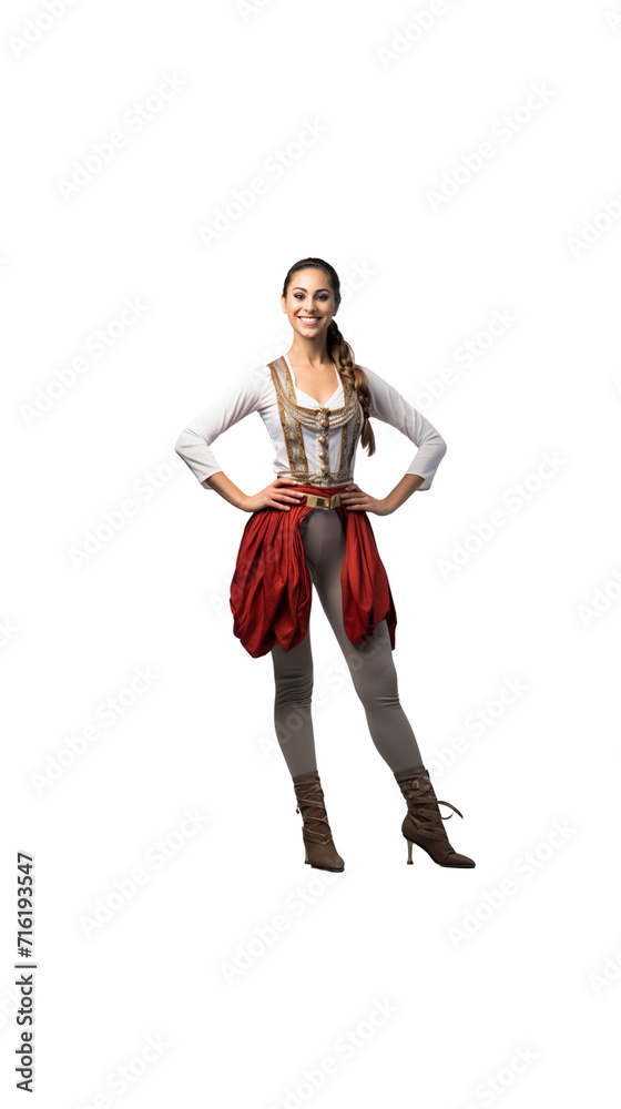Female dancer standing smiling looking at camera Full body on transparent background Female dancer standing smiling looking at camera Full body on transparent background
