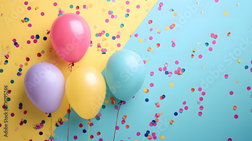 Colorful balloons and festive confetti fill the air  adding a touch of joy and celebration to the lively party scene