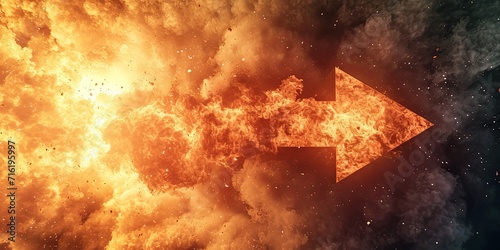 Explosion simulation with arrow sign, original 3d rendering illustration