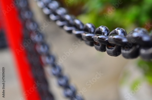 The shot of black chains show about the area that are not allowed to enter.