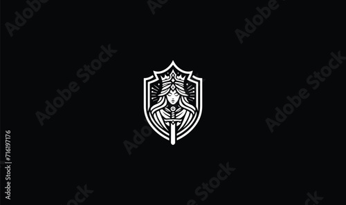 queen vector logo with sword shield badge logo, crown, face mask logo, girl crown, shield, badge, photo
