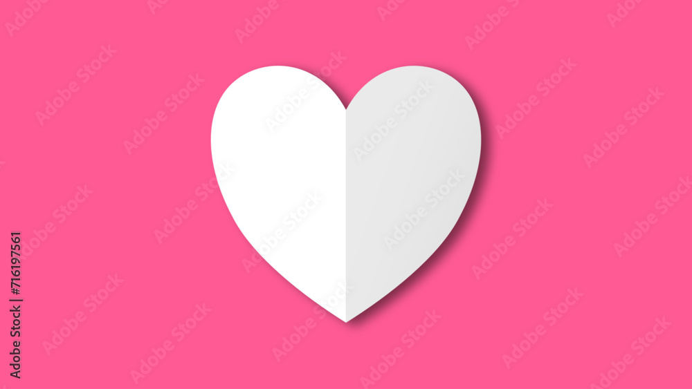 white heart shape paper cut on the red pink pastel background. Space for text. blank zone for fill text or font. valentine day festival.