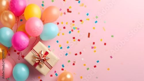 Vibrant hues of pink and cheerful balloons burst with excitement from a gift box  beckoning to a festive celebration