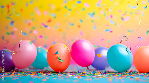 Colorful balloons and confetti bring a festive touch to this easter celebration, creating a vibrant atmosphere for the perfect party supply