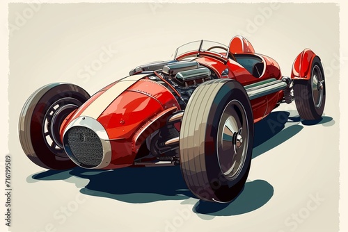 Illustration of a vintage racing car. Retro, isolated