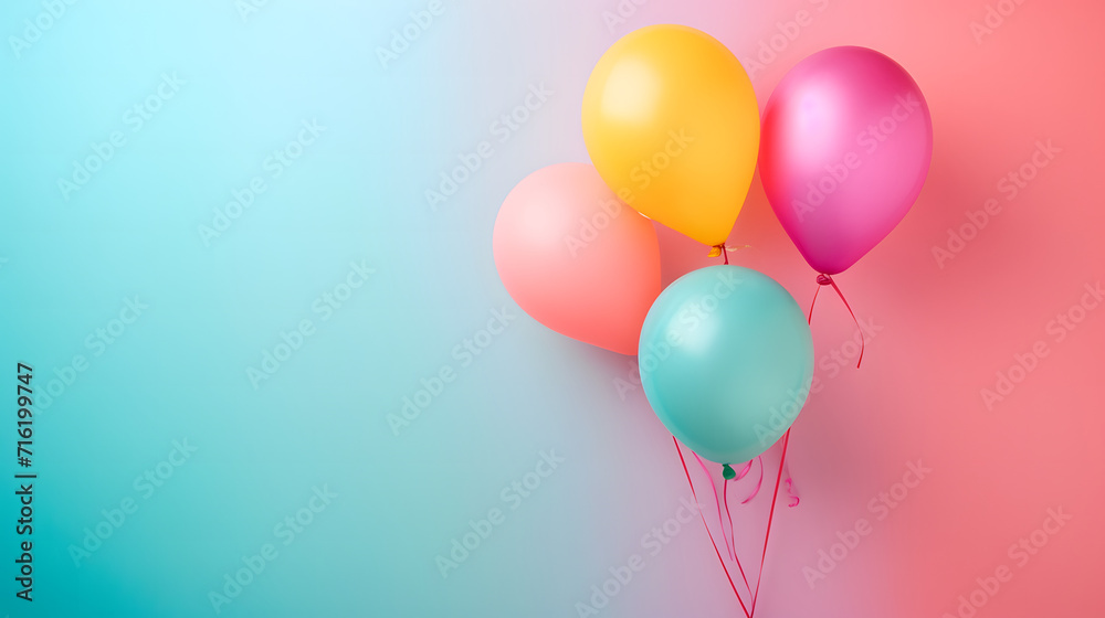 An ethereal display of love and celebration as colorful balloons dance against a backdrop of vibrant blue and pink