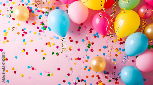 A vibrant burst of celebration fills the air as colorful balloons  sweet candy  and confetti adorn the party supplies