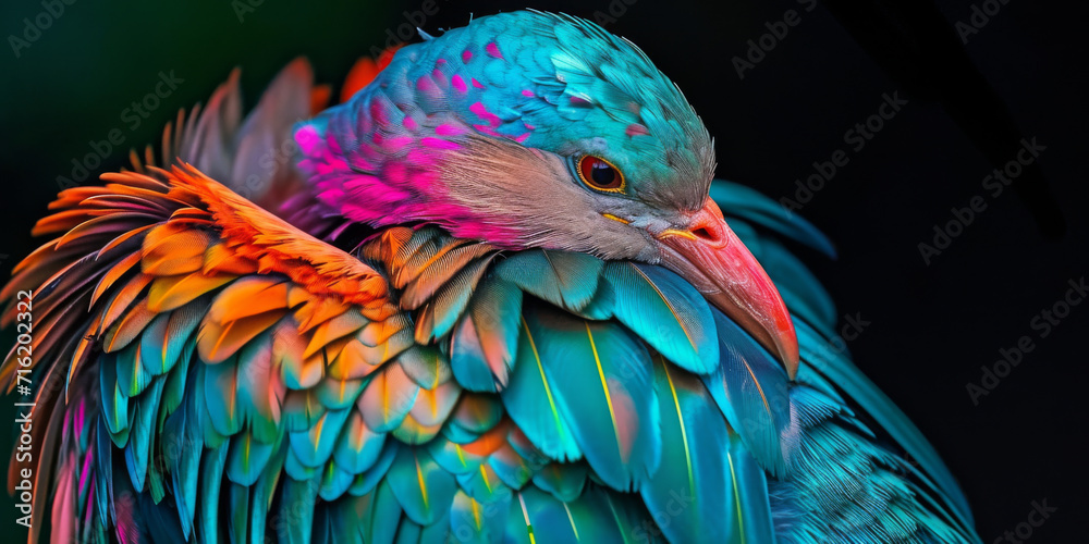 Obraz premium close up of bird with a coating applied to its feathers, generative AI