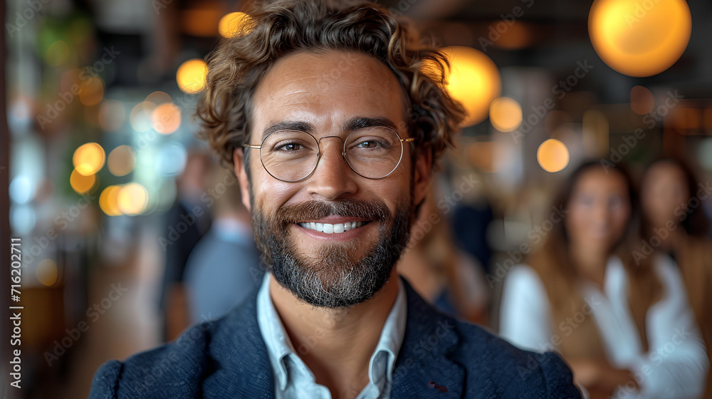 Close-up view of a smiling and confident white male business executive - CEO - Professor - Office worker - blurred background - motivated professional Close-up view of a smiling and confident white male business executive - CEO - Professor - Office worker - blurred background - motivated professional