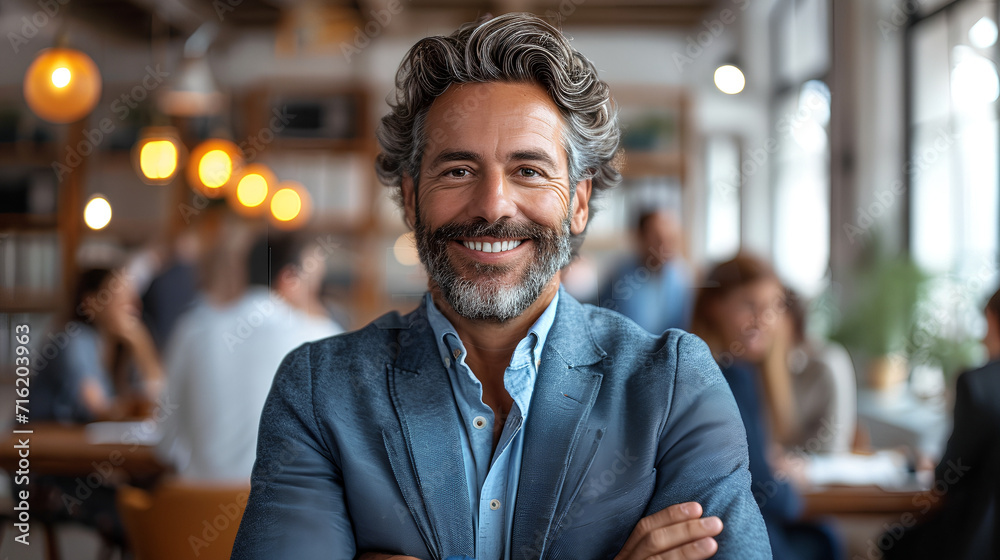 Close-up view of a smiling and confident white male business executive - CEO - Professor - Office worker - blurred background - motivated professional Close-up view of a smiling and confident white male business executive - CEO - Professor - Office worker - blurred background - motivated professional