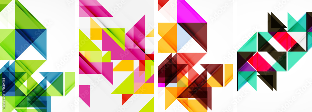 Set of colorful triangle poster cover template backgrounds. Vector illustration For Wallpaper, Banner, Background, Card, Book Illustration, landing page