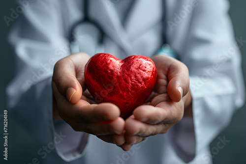 Cardiologist holding a red heart  symbolizing cardiac disease or heart failure concept