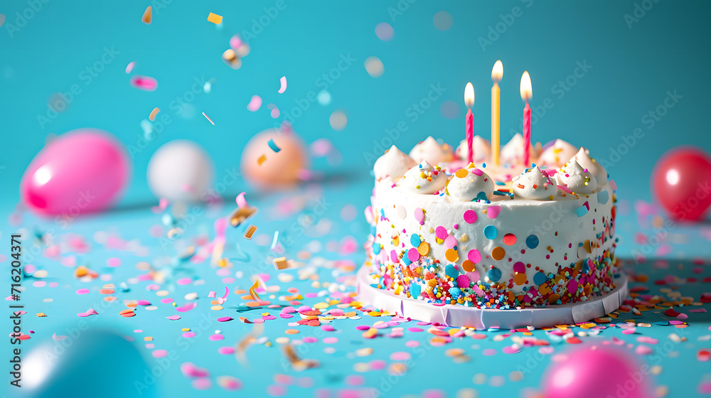 Indulge in a sugary celebration with a decadent birthday cake adorned with vibrant candles, colorful confetti, and irresistible icing, a perfect treat for any festive occasion Indulge in a sugary celebration with a decadent birthday cake adorned with vibrant candles, colorful confetti, and irresistible icing, a perfect treat for any festive occasion