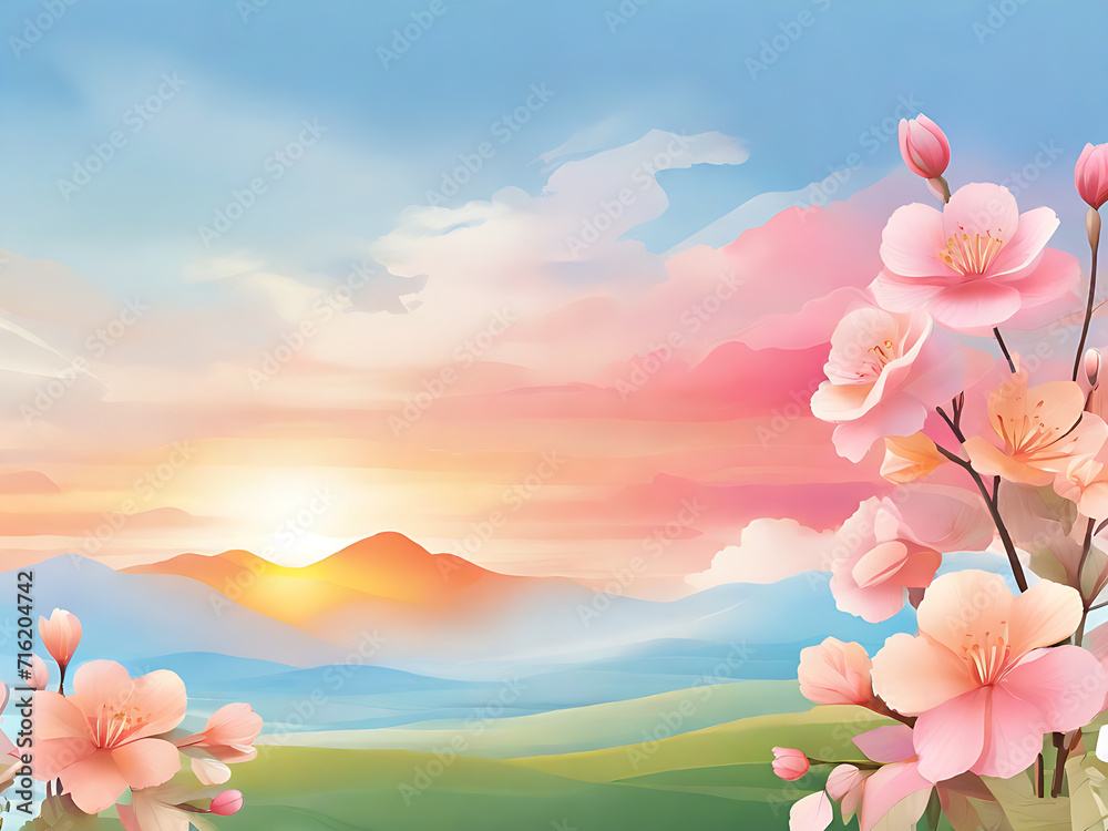 The spring background design captures the essence of the season with vibrant colors and elements that evoke feelings of renewal and freshness. AI Generated