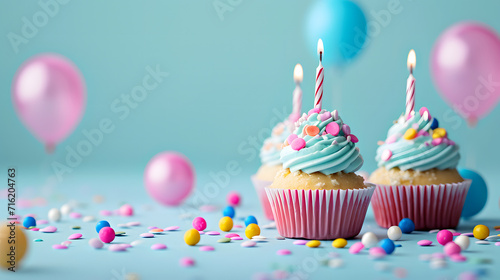 A burst of sweetness and celebration  this cupcake adorned with vibrant icing  sprinkles  and a flickering candle captures the joy of a birthday party and the deliciousness of baked goods