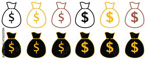 Money Bag icons Investment, finance, money, money bag fully editable vector icons.
