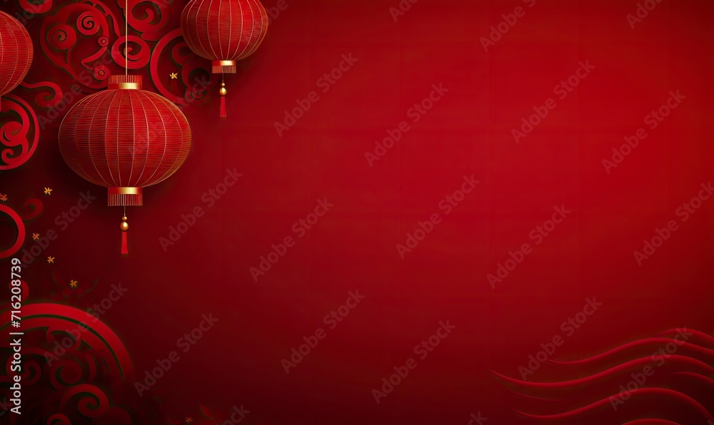Red lantern hanging high, in the red simple Chinese pattern background, simple and beautiful generative AI Red lantern hanging high, in the red simple Chinese pattern background, simple and beautiful generative AI
