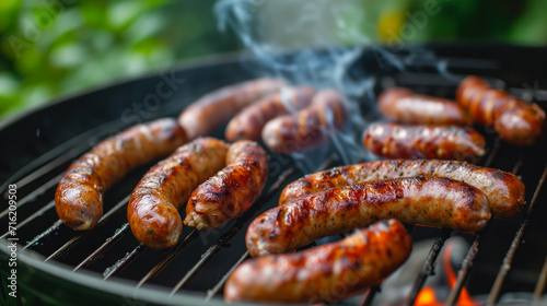 Delicious Sausages on Outdoor Grill