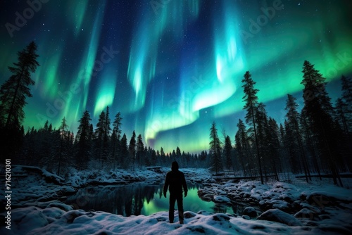 Marveling at the Northern Lights in Lapland, Finland.