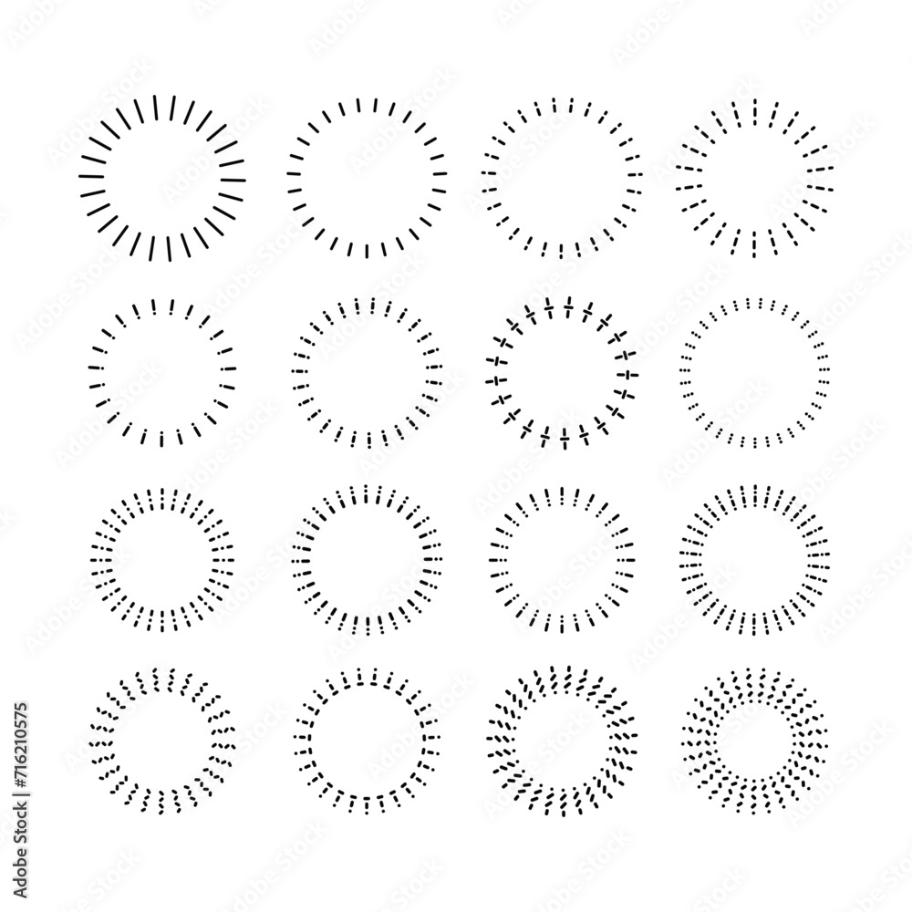 Circle stripes shape set isolated vector illustration.