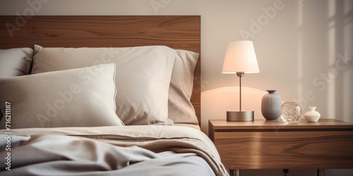 Cozy Bedroom Scene with Side Table and Lamp