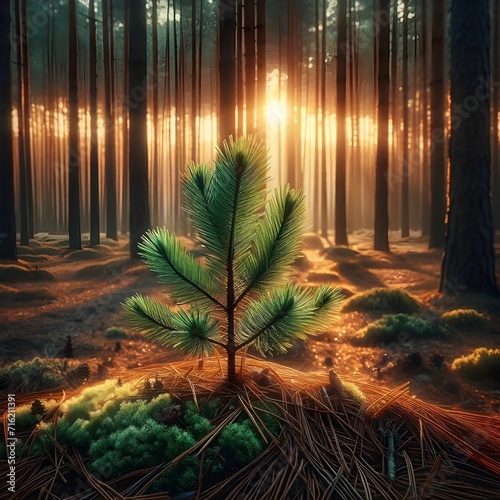 Young Sapling Tree Sprouting In The Forest