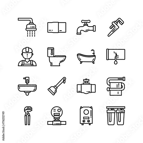Plumbing Icon collection. Perfect for sign, symbol, logos, stats and infographics. 