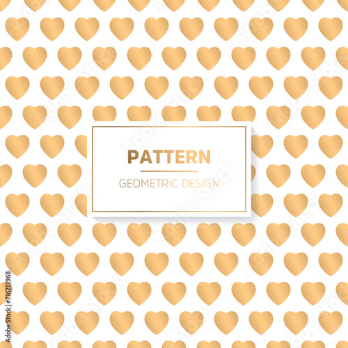 Seamless heart love geometric pattern. Abstract vector background. Gold and white color.