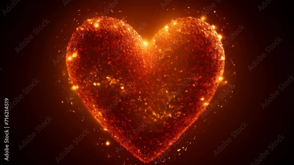 A red heart-shaped object enveloped in glowing particles floats on a softly blurred background.
A red heart-shaped object enveloped in glowing particles floats on a softly blurred background.