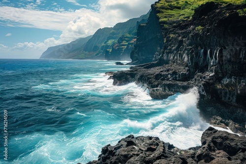 Untamed beauty of a roaring ocean against rugged coastal cliffs