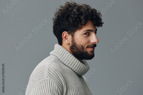 Caucasian man confidence beard young person adult studio male face portrait