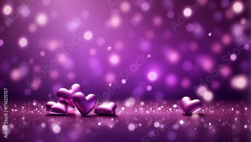 Purple hearts on bokeh background, valentine day, romantic background for banner design.