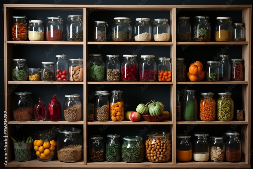 Pantry organizer system with adjustable shelves, Generative AI