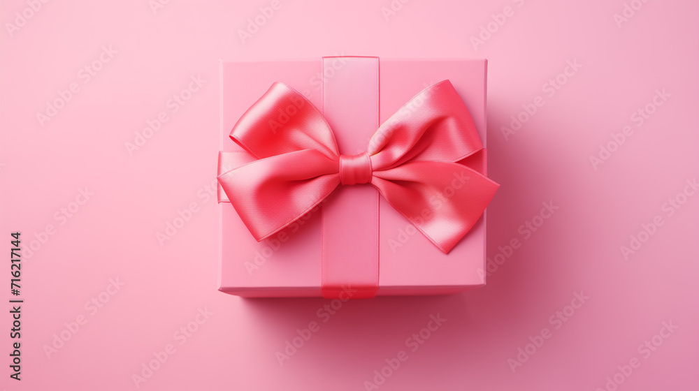  Top view of a light pink gift box tied with a ribbon