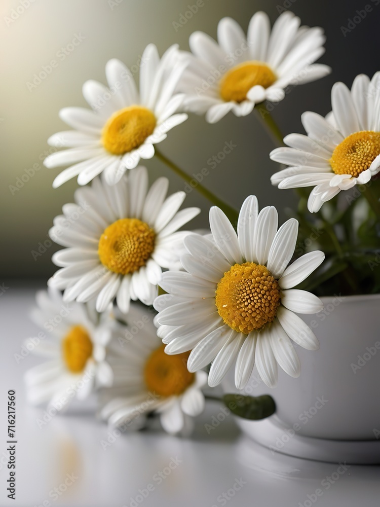 Obraz premium White daisies in a white vase on a light background