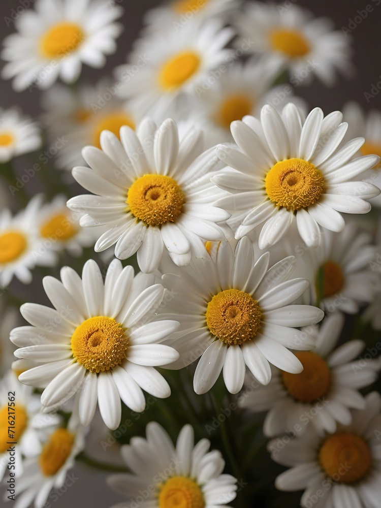 Fototapeta premium Beautiful bouquet of daisies on a gray background.