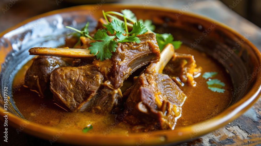 Delicious bowl of stew with tender meat and variety of colorful garnishes. Perfect for comforting meal. Can be used in recipes, food blogs, or restaurant menus Delicious bowl of stew with tender meat and variety of colorful garnishes. Perfect for comforting meal. Can be used in recipes, food blogs, or restaurant menus
