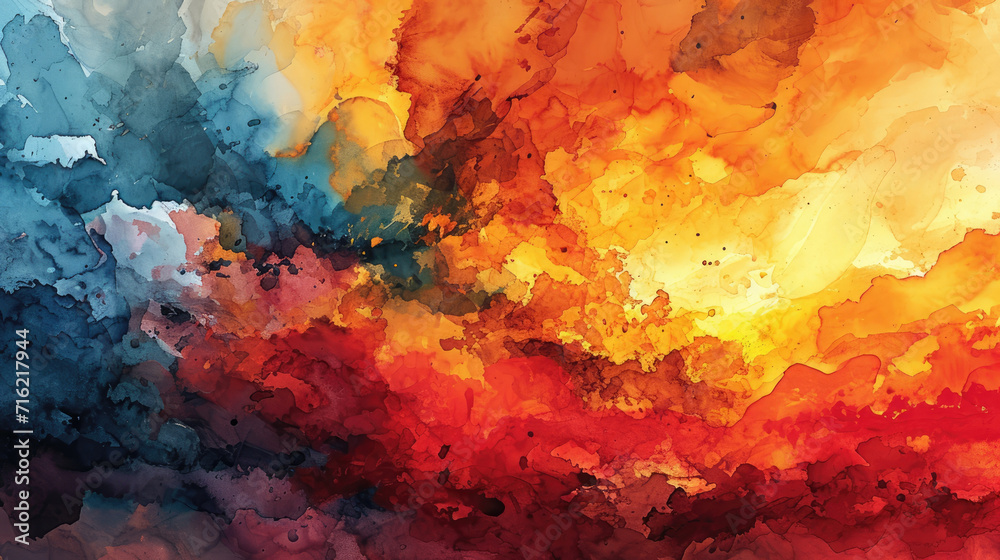 Obraz premium Abstract watercolor background combining red, orange and yellow colors
