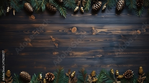 Rustic wooden background featuring pine cones and branches. Perfect for adding natural touch to your designs