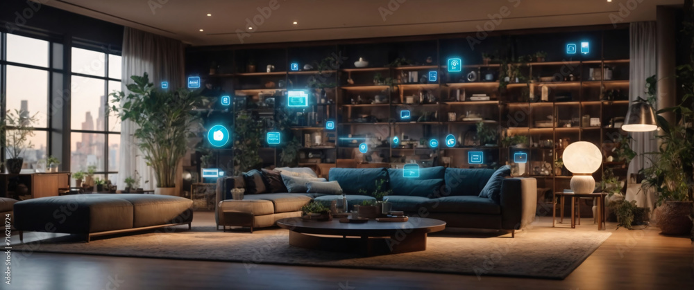 illustrate the concept of the Internet of Things with an image of a smart home, featuring various connected devices and appliances