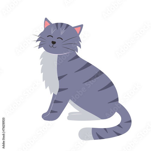 Cute funny cat. Fat pet animal. Cartoon character. Flat vector illustration.