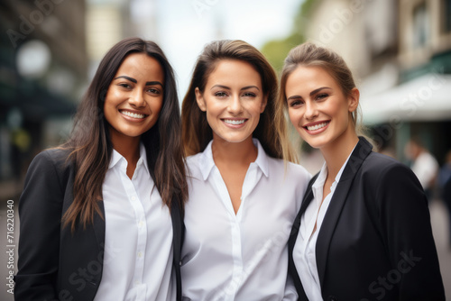 Three women standing next to each other. Ideal for showcasing friendship, teamwork, or diversity. Suitable for various projects and publications