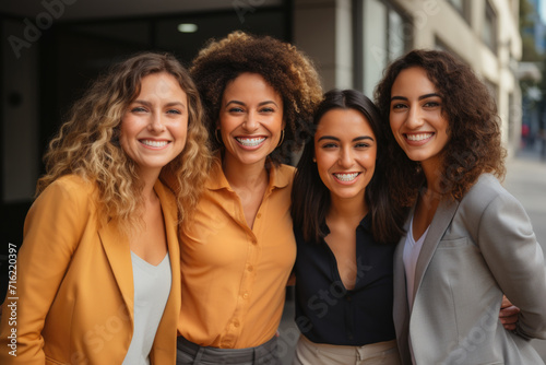 Picture of group of women standing next to each other. Ideal for illustrating friendship, teamwork, diversity, or community