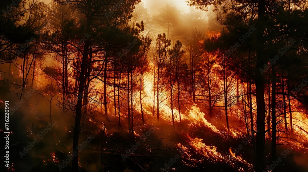 A situation in which a fire spreads on a tree due to a fire in the mountain