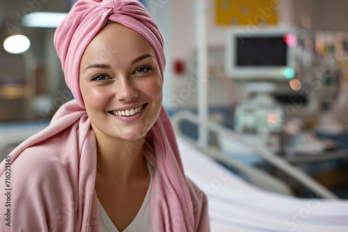 Radiant Resilience Joyful Cancer Survivor Embracing Life with a Grateful Smile After Successful Chemotherapy photo