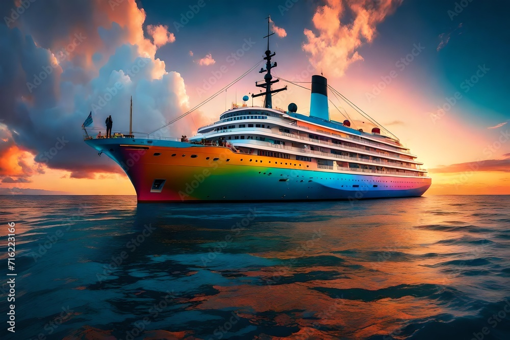 Fototapeta premium ship in the sea at sunset