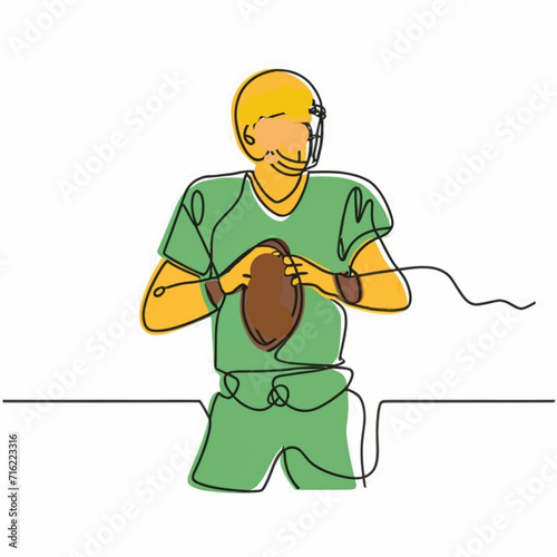 American super bowl player continuous line vector illustration, isolated on white background, photo