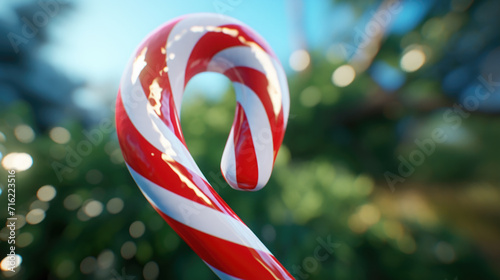 Close-up view of candy cane on stick. This image can be used for various purposes