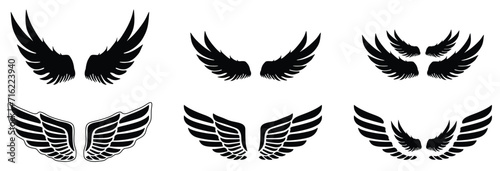 Wings Vector icon set. Wings for heraldry, tattoos, logos.